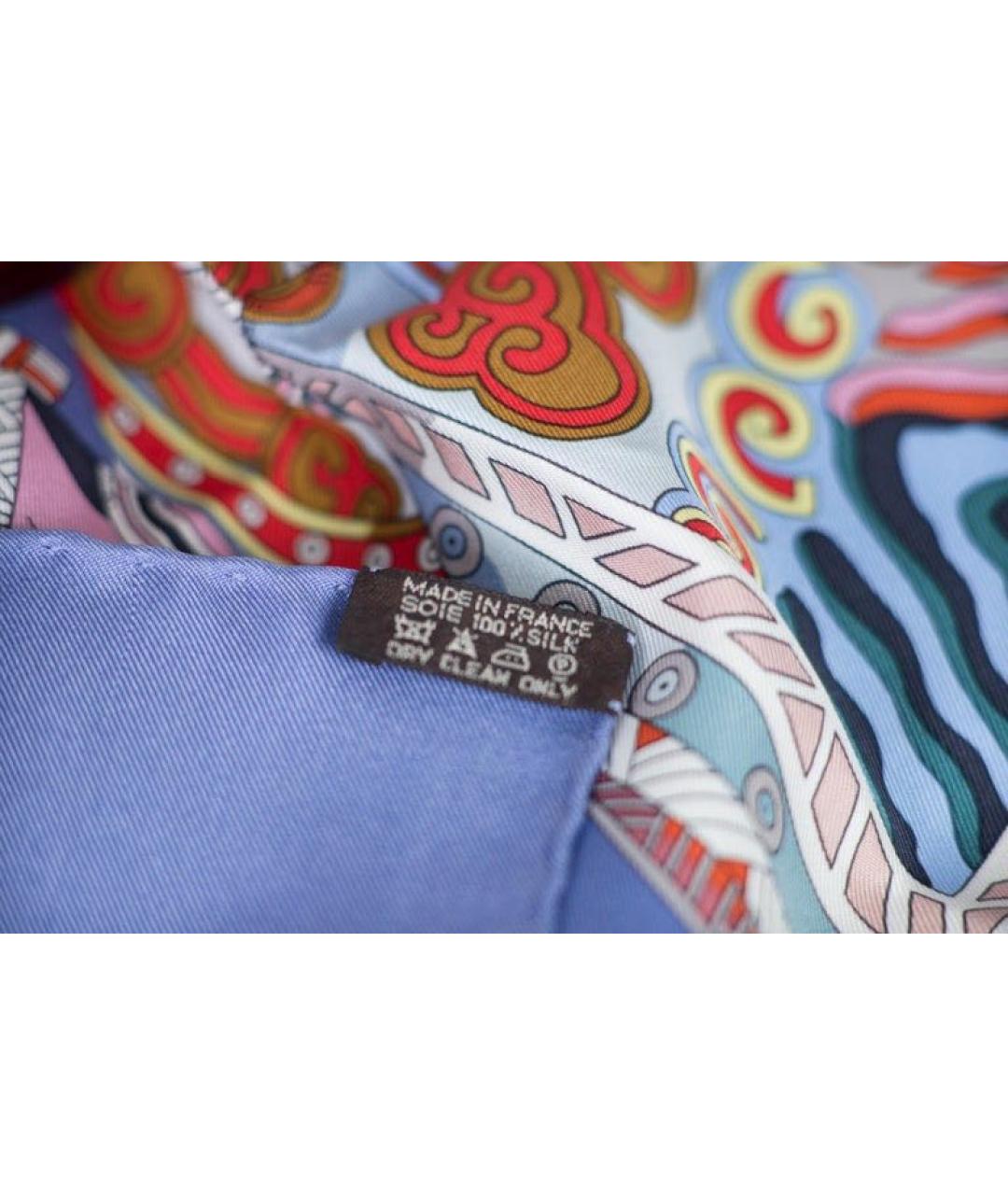 HERMES Голубой шелковый платок, фото 3