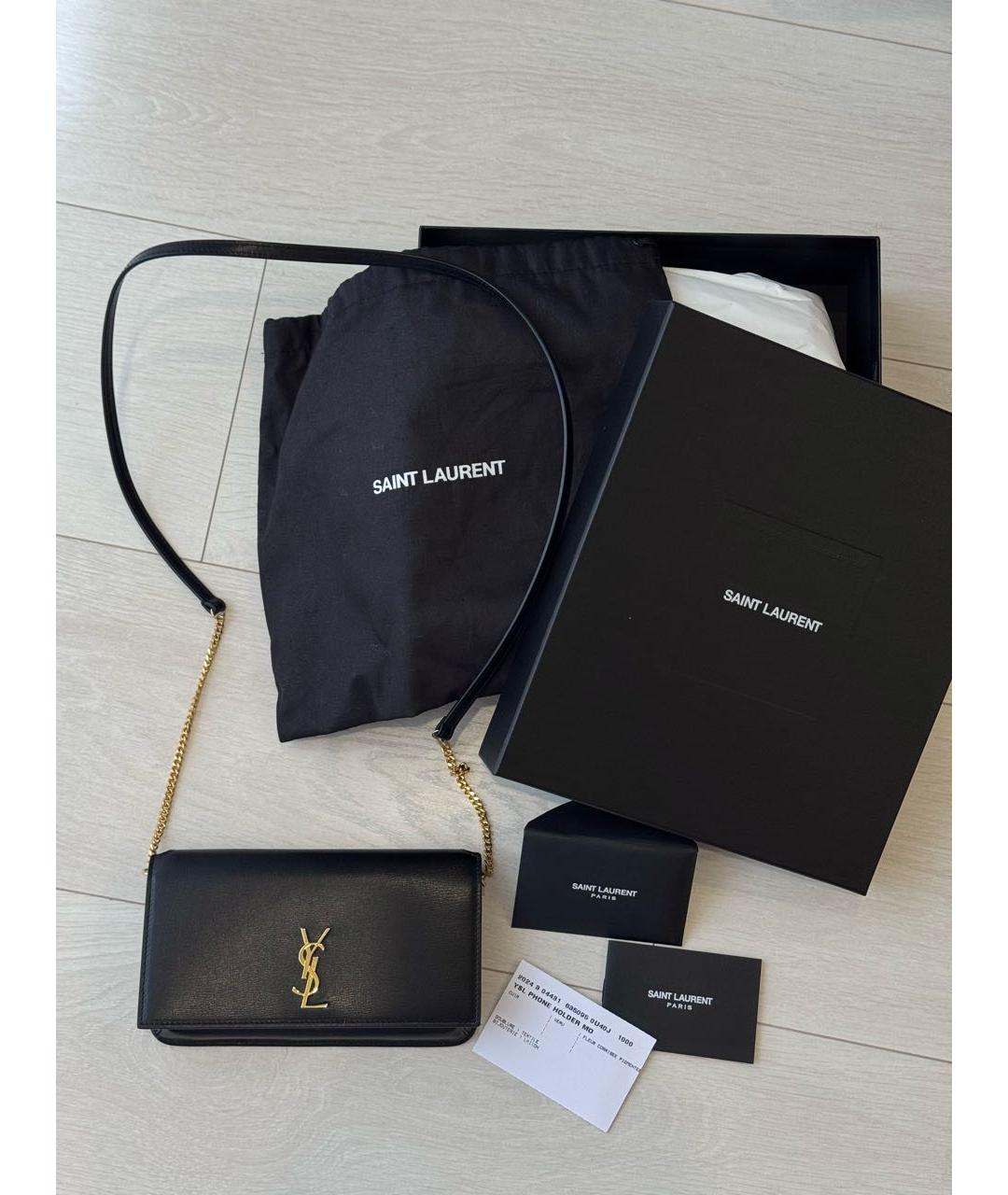 SAINT LAURENT Черная кожаная сумка через плечо, фото 5