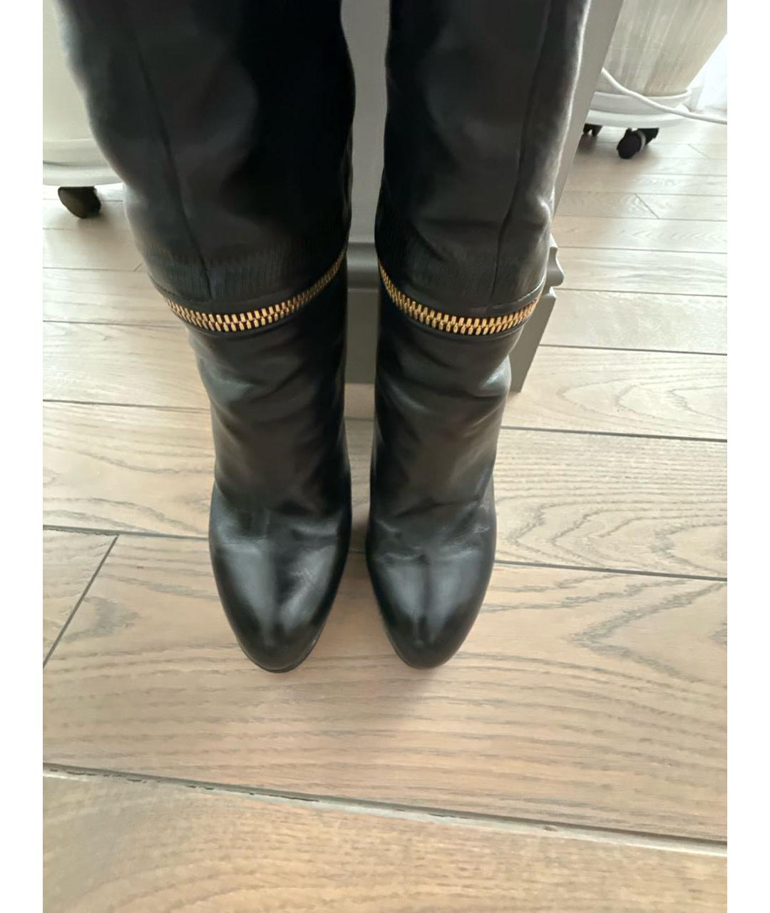 SERGIO ROSSI Черные кожаные ботфорты, фото 3