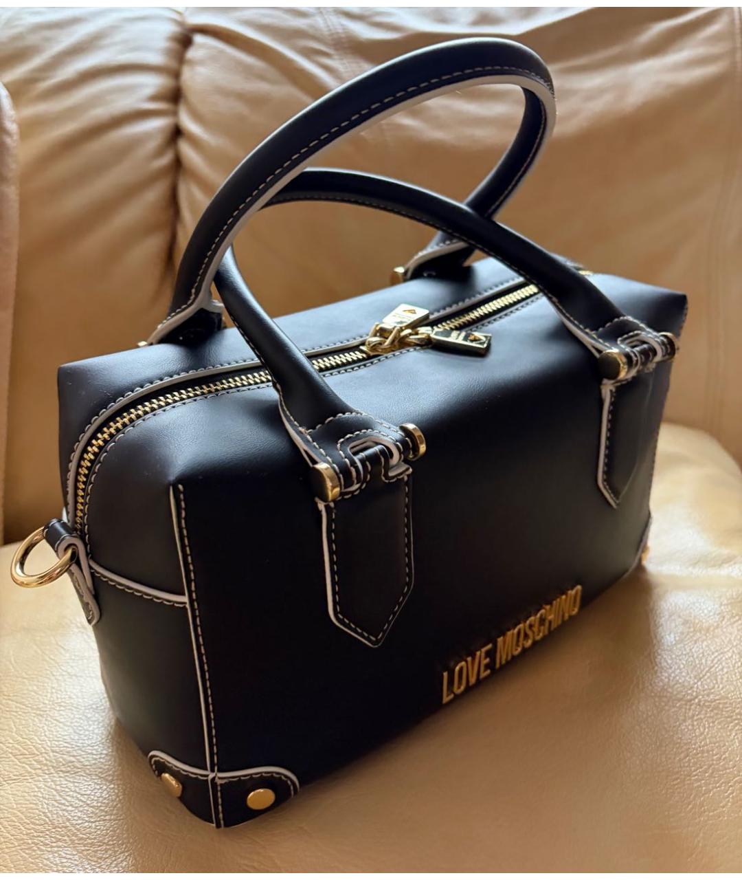 LOVE MOSCHINO Черная кожаная сумка с короткими ручками, фото 2