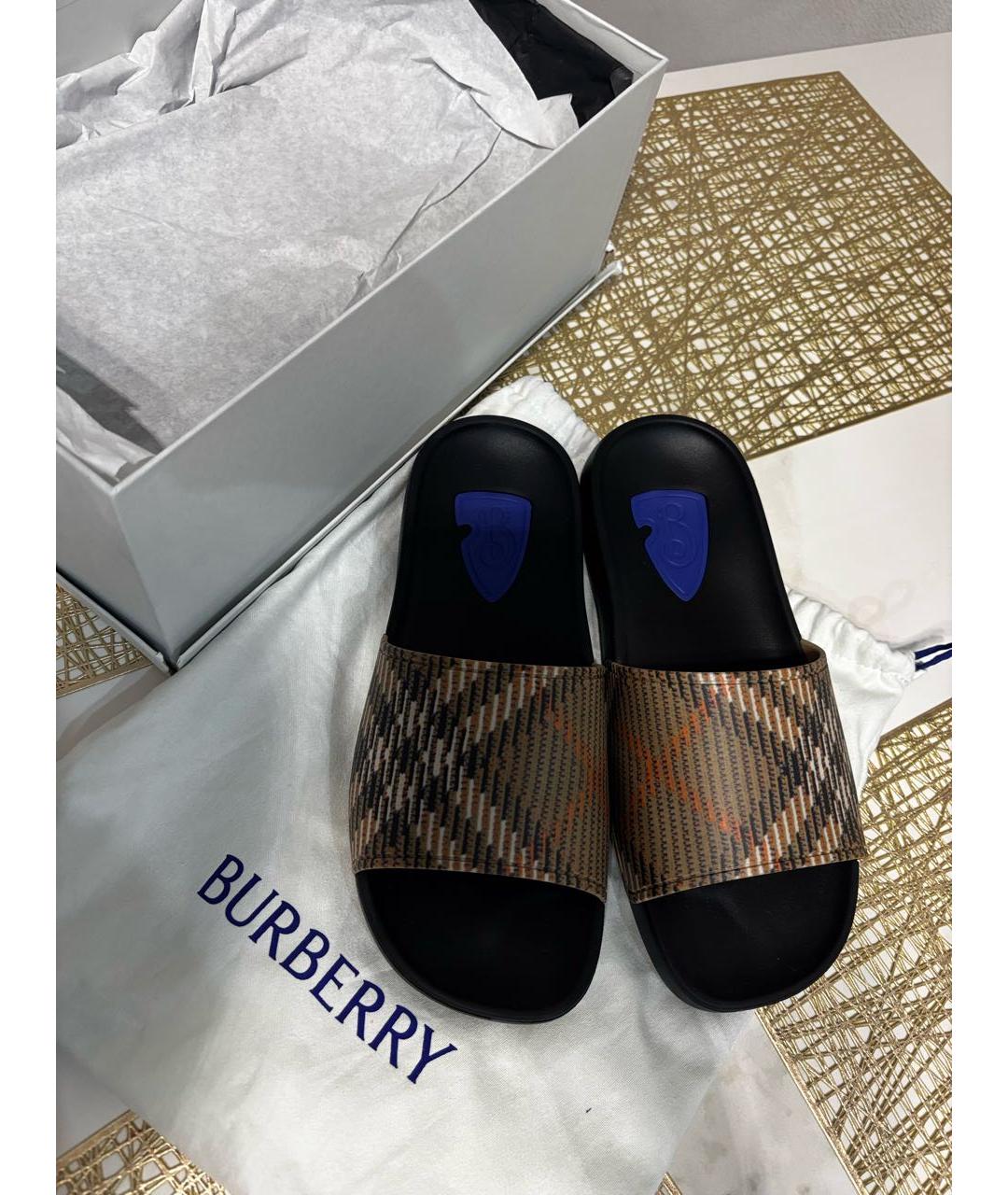BURBERRY Черные резиновые шлепанцы, фото 6