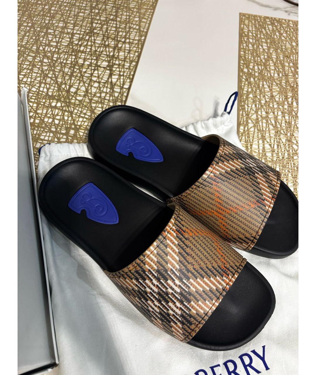 BURBERRY Черные резиновые шлепанцы, фото 5