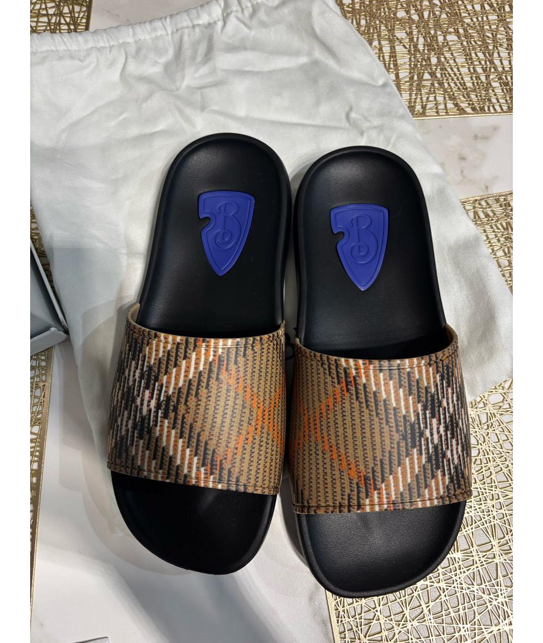 BURBERRY Черные резиновые шлепанцы, фото 7