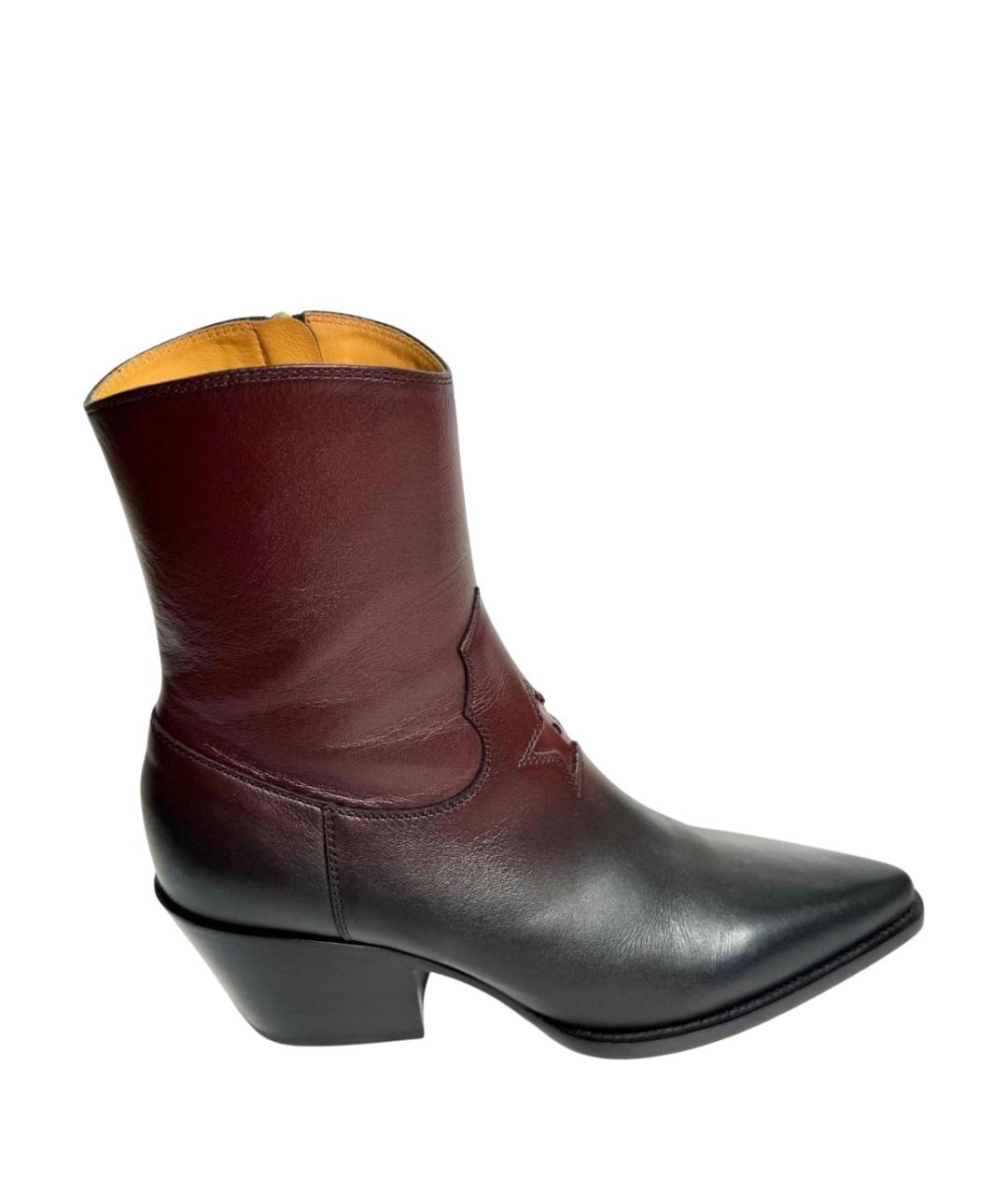 CHRISTIAN DIOR Бордовые кожаные ботильоны, фото 1