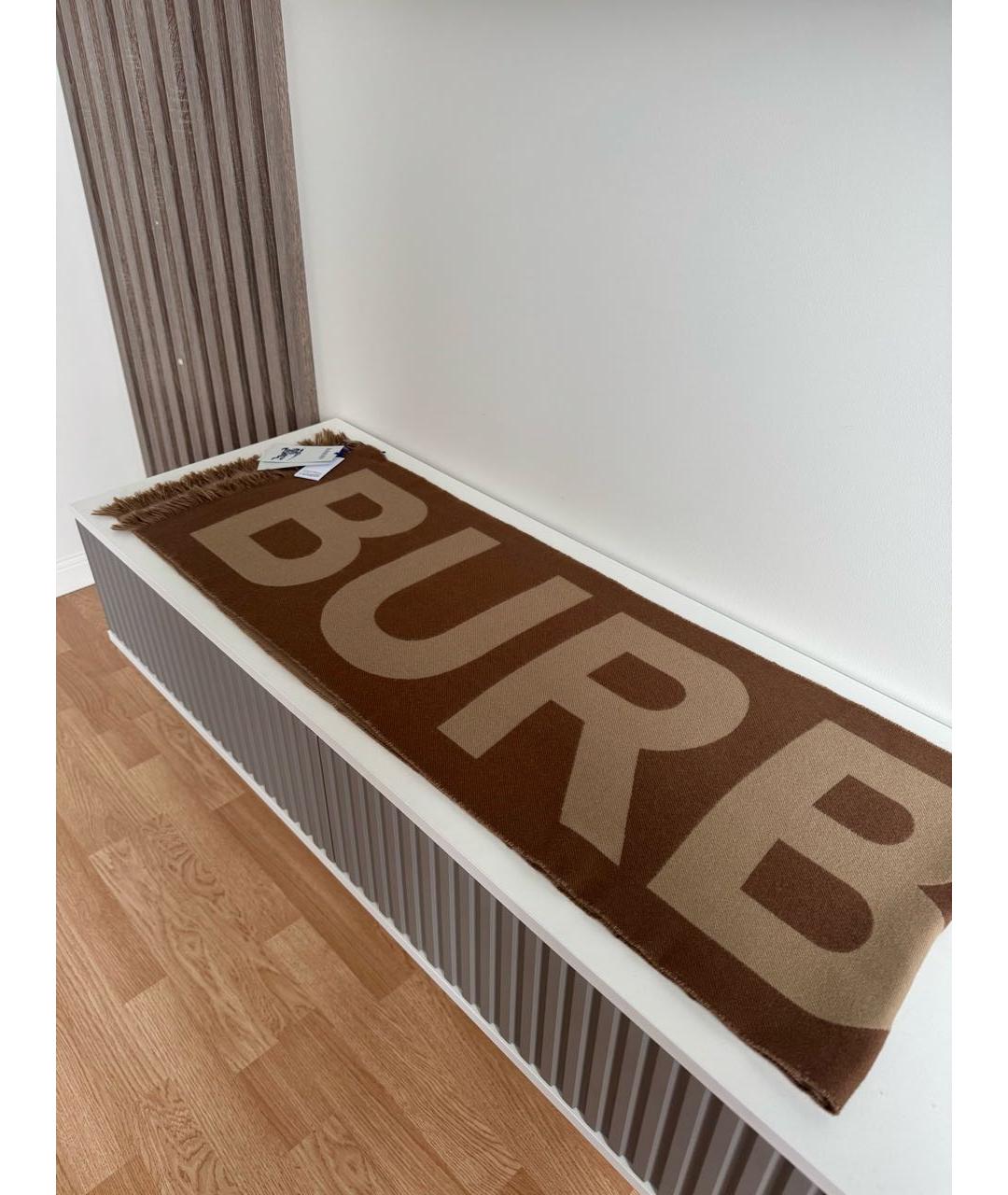 BURBERRY Коричневый шерстяной шарф, фото 3