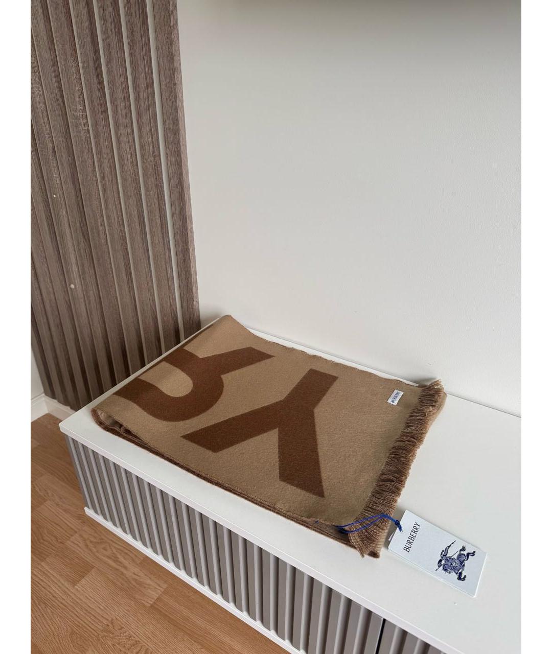 BURBERRY Коричневый шерстяной шарф, фото 7