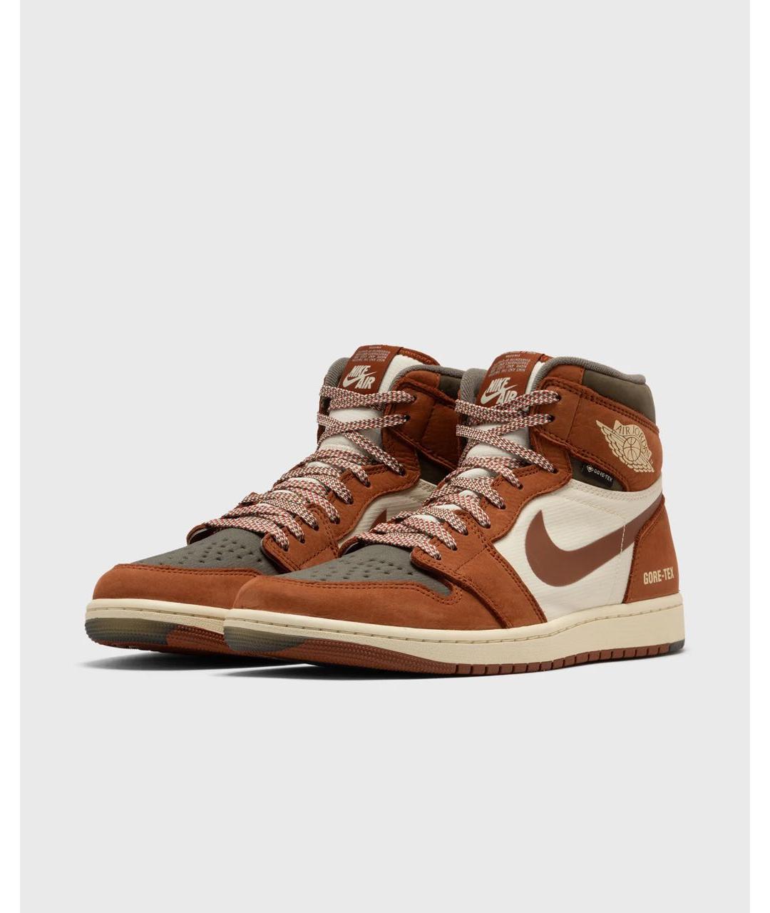 JORDAN Коричневые кожаные высокие кроссовки / кеды, фото 2