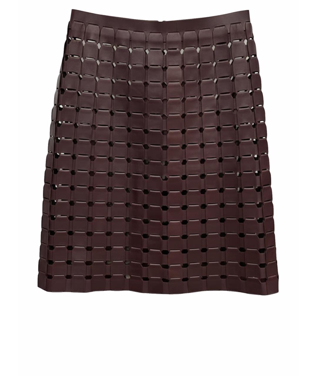 BOTTEGA VENETA Бордовая кожаная юбка миди, фото 1
