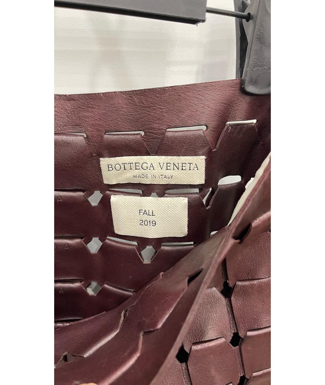 BOTTEGA VENETA Бордовая кожаная юбка миди, фото 3