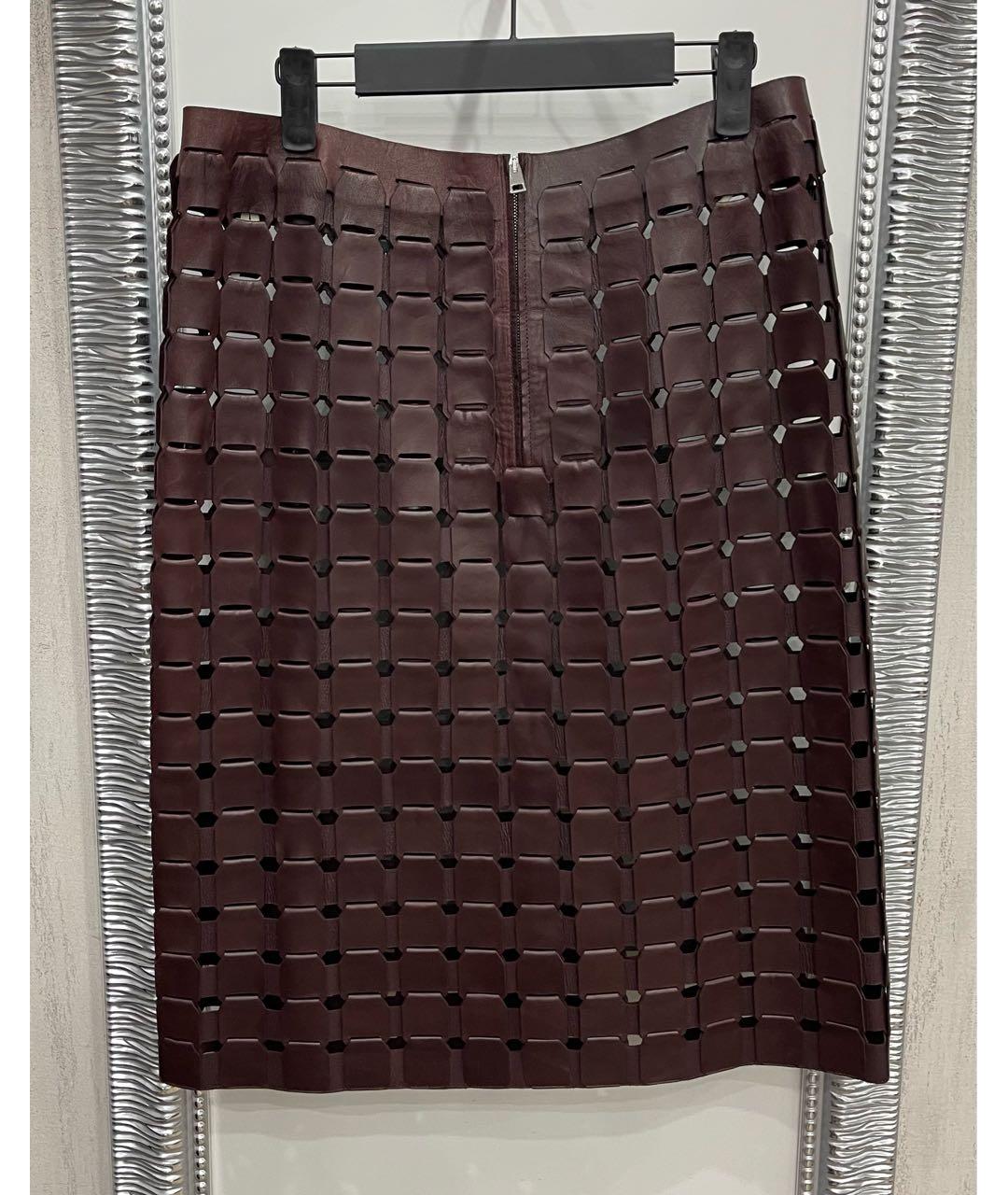BOTTEGA VENETA Бордовая кожаная юбка миди, фото 2