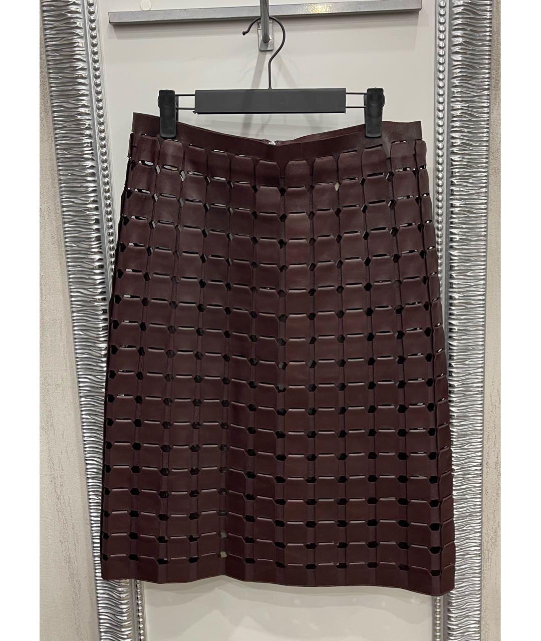 BOTTEGA VENETA Бордовая кожаная юбка миди, фото 6