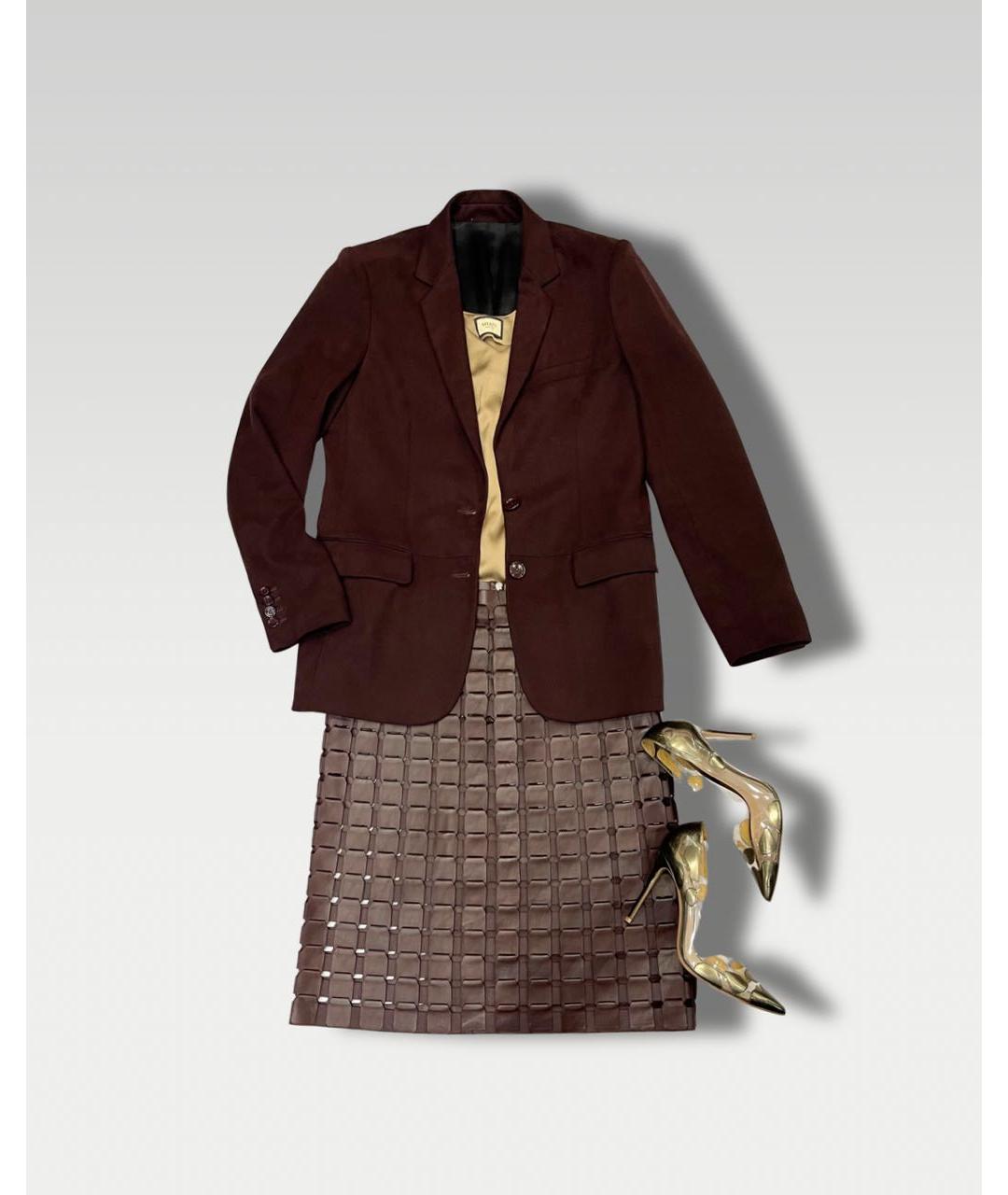 BOTTEGA VENETA Бордовая кожаная юбка миди, фото 5