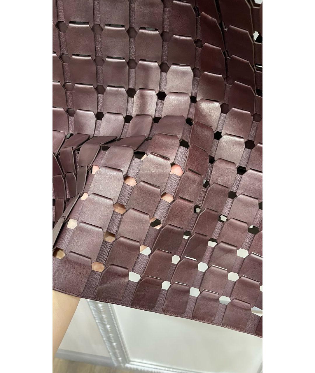 BOTTEGA VENETA Бордовая кожаная юбка миди, фото 4