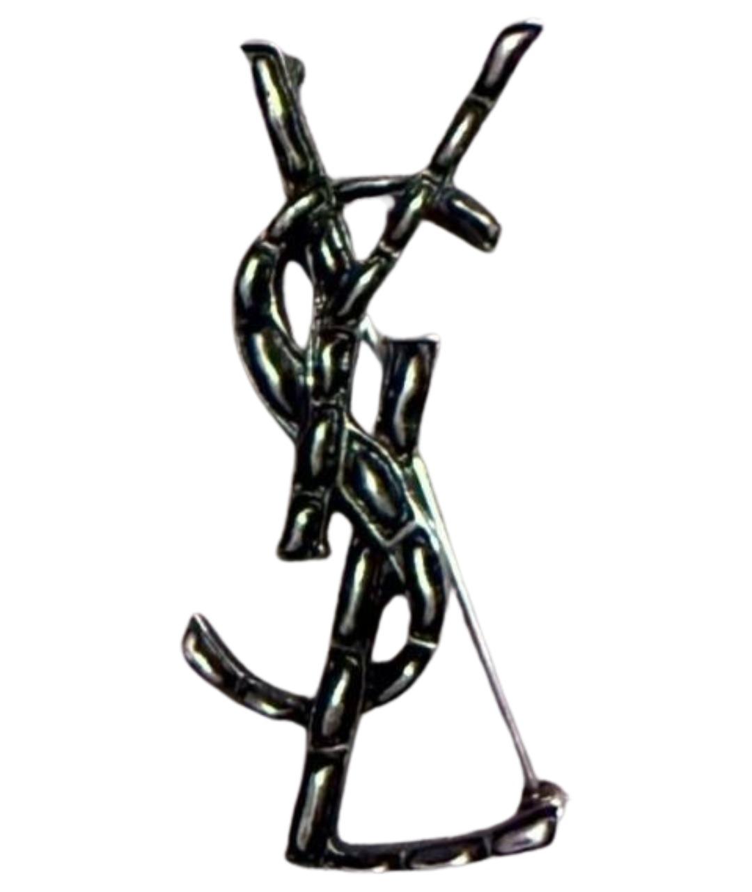 SAINT LAURENT Антрацитовая латунная булавка / брошь, фото 1