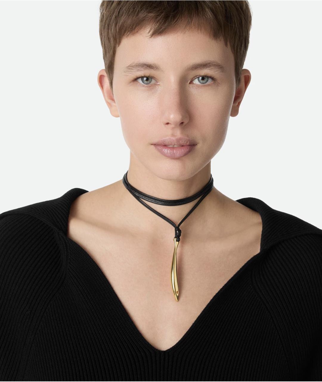 BOTTEGA VENETA Черное серебряное колье, фото 2