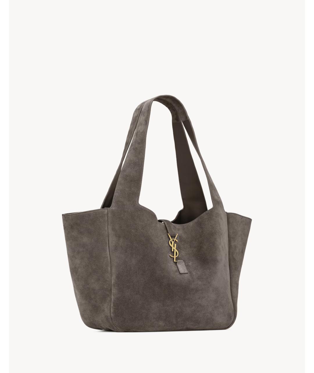 SAINT LAURENT Серая замшевая сумка тоут, фото 6
