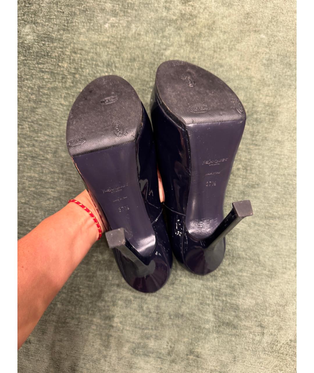 SAINT LAURENT Темно-синие кожаные туфли, фото 4