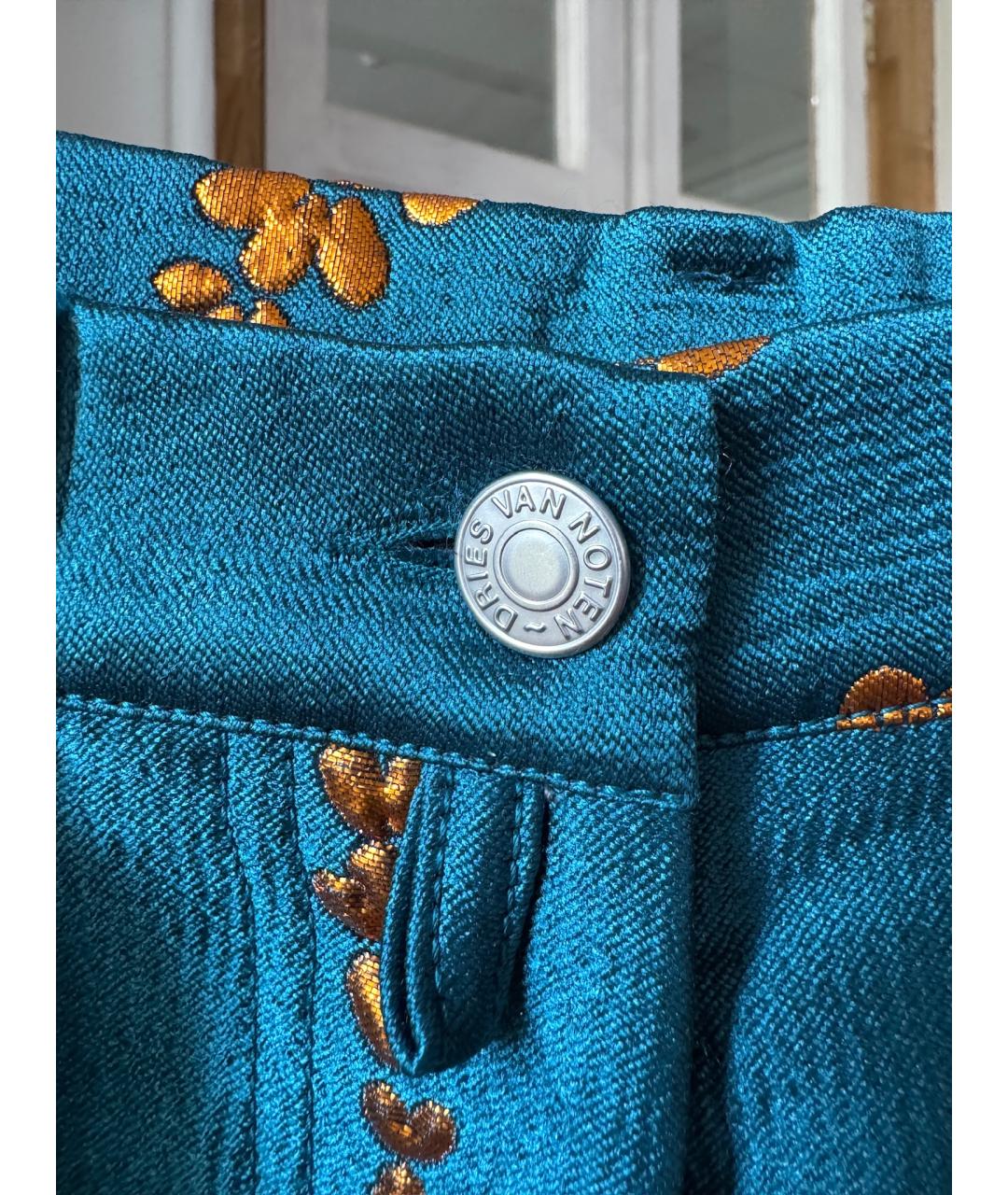 DRIES VAN NOTEN Бирюзовые шелковые прямые брюки, фото 5