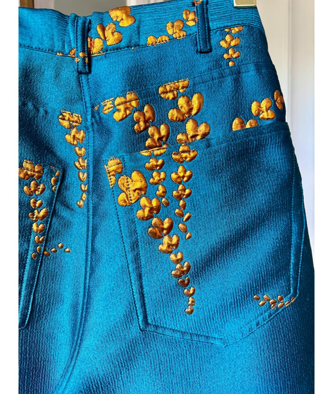 DRIES VAN NOTEN Бирюзовые шелковые прямые брюки, фото 4