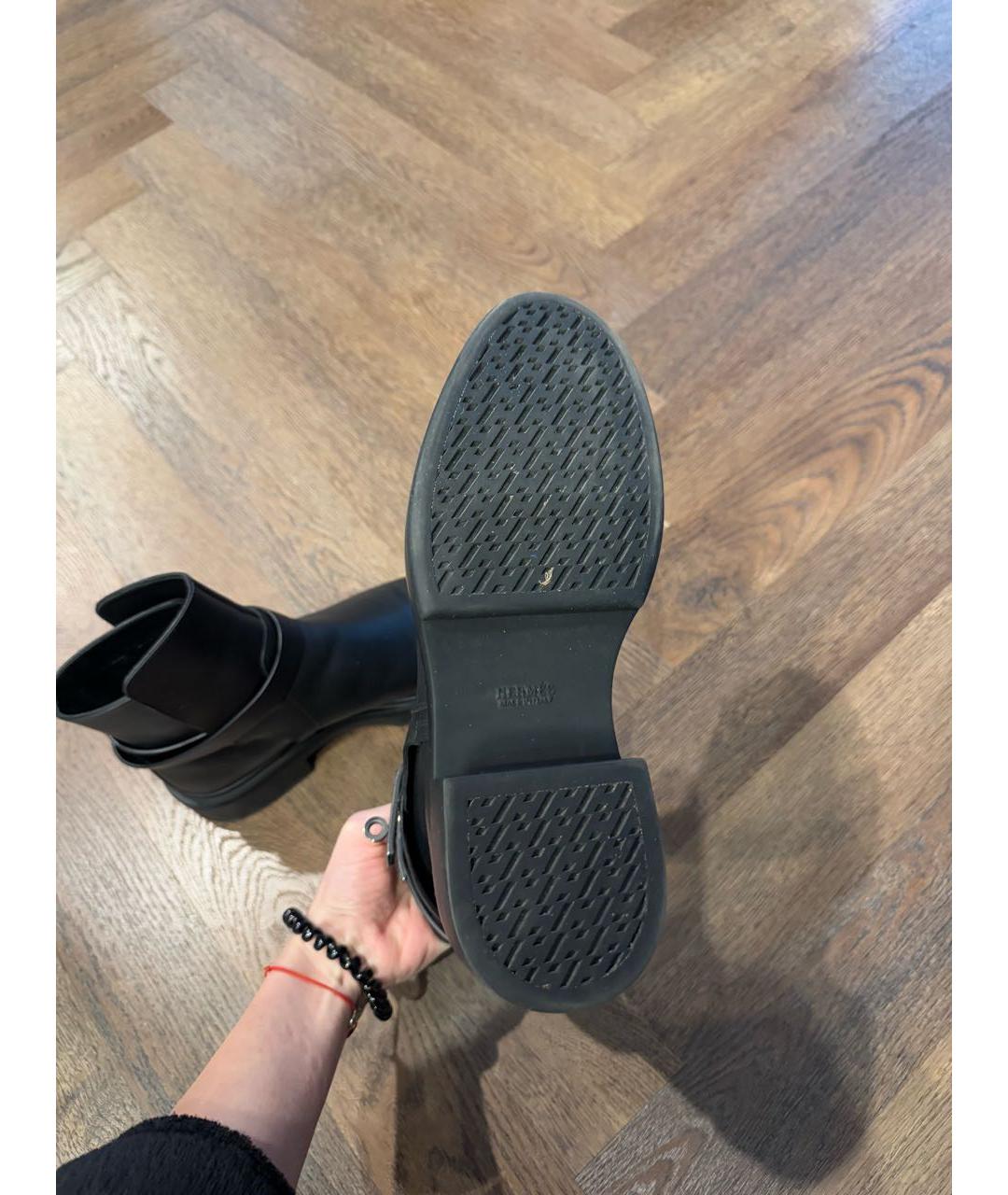 HERMES Черные кожаные полусапоги, фото 8