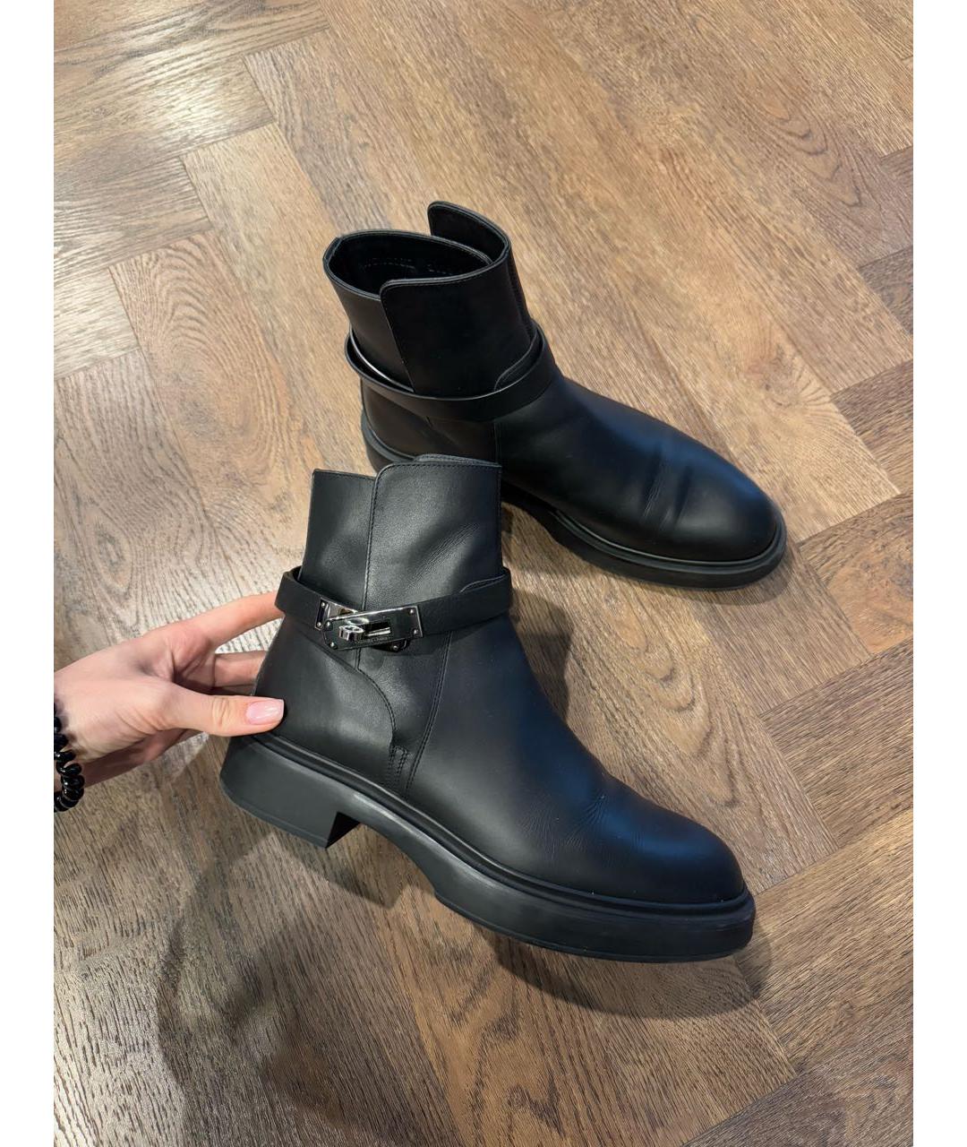 HERMES Черные кожаные полусапоги, фото 2