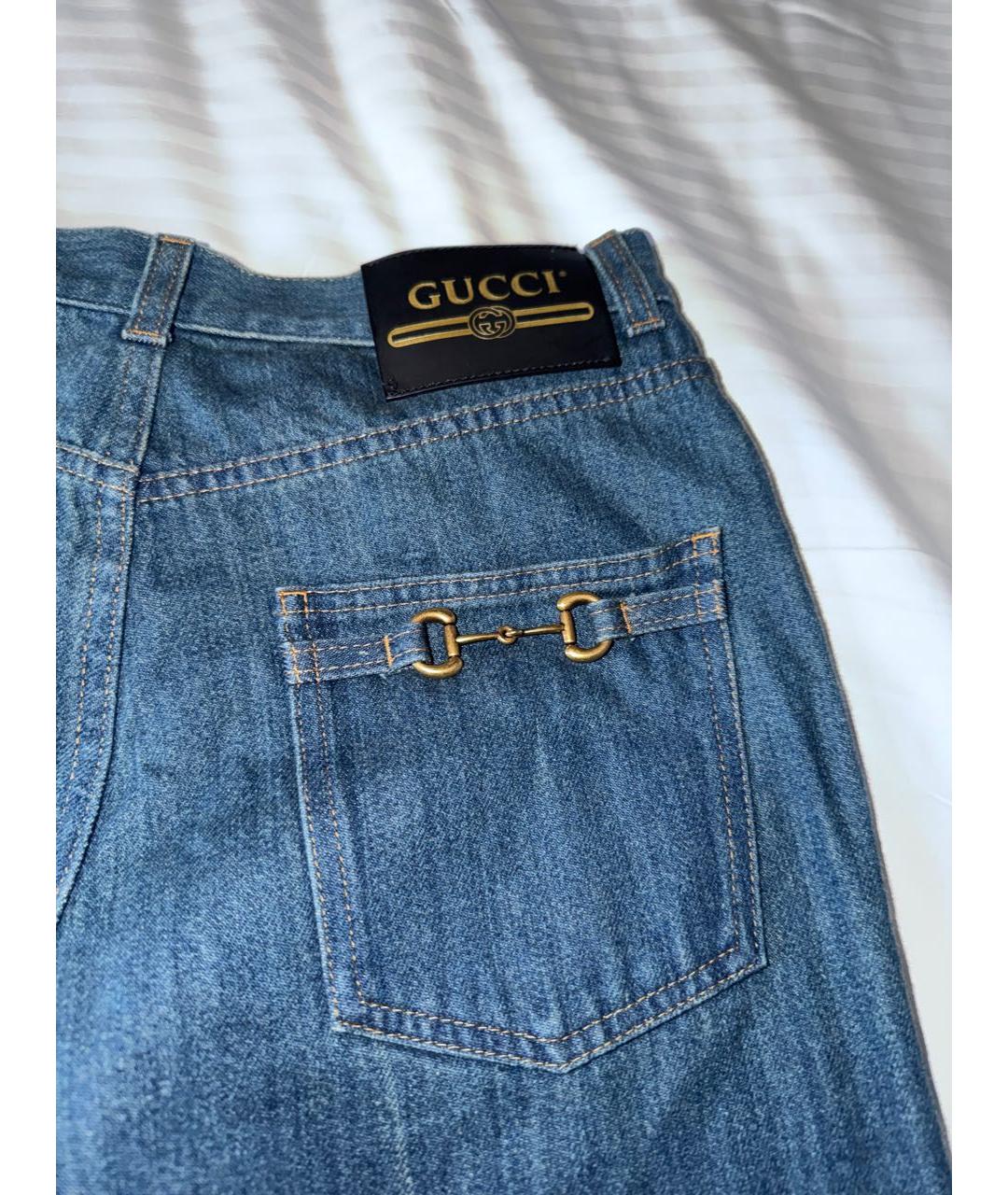 GUCCI Темно-синие хлопковые прямые джинсы, фото 6