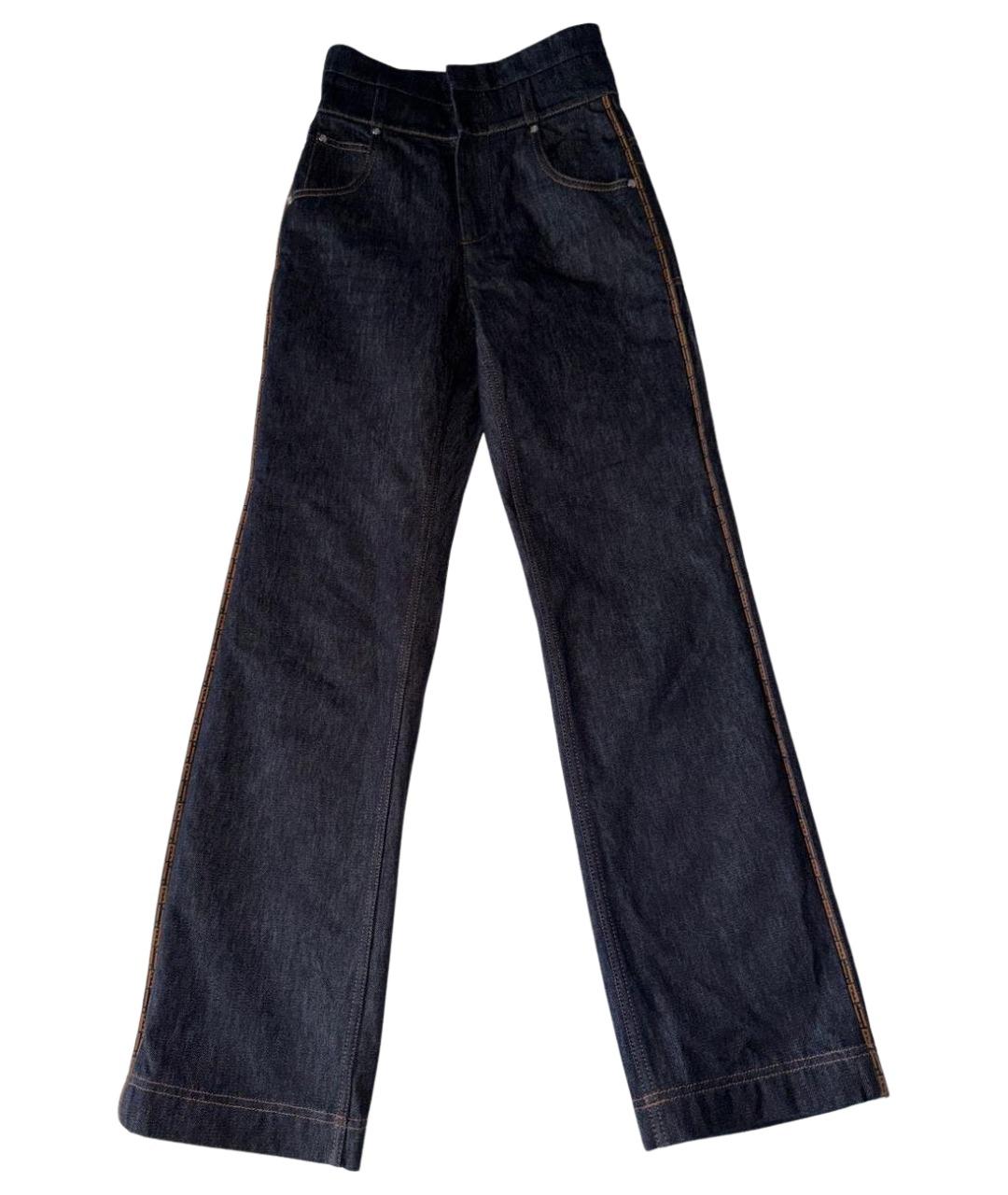 FENDI Темно-синие хлопковые прямые джинсы, фото 1