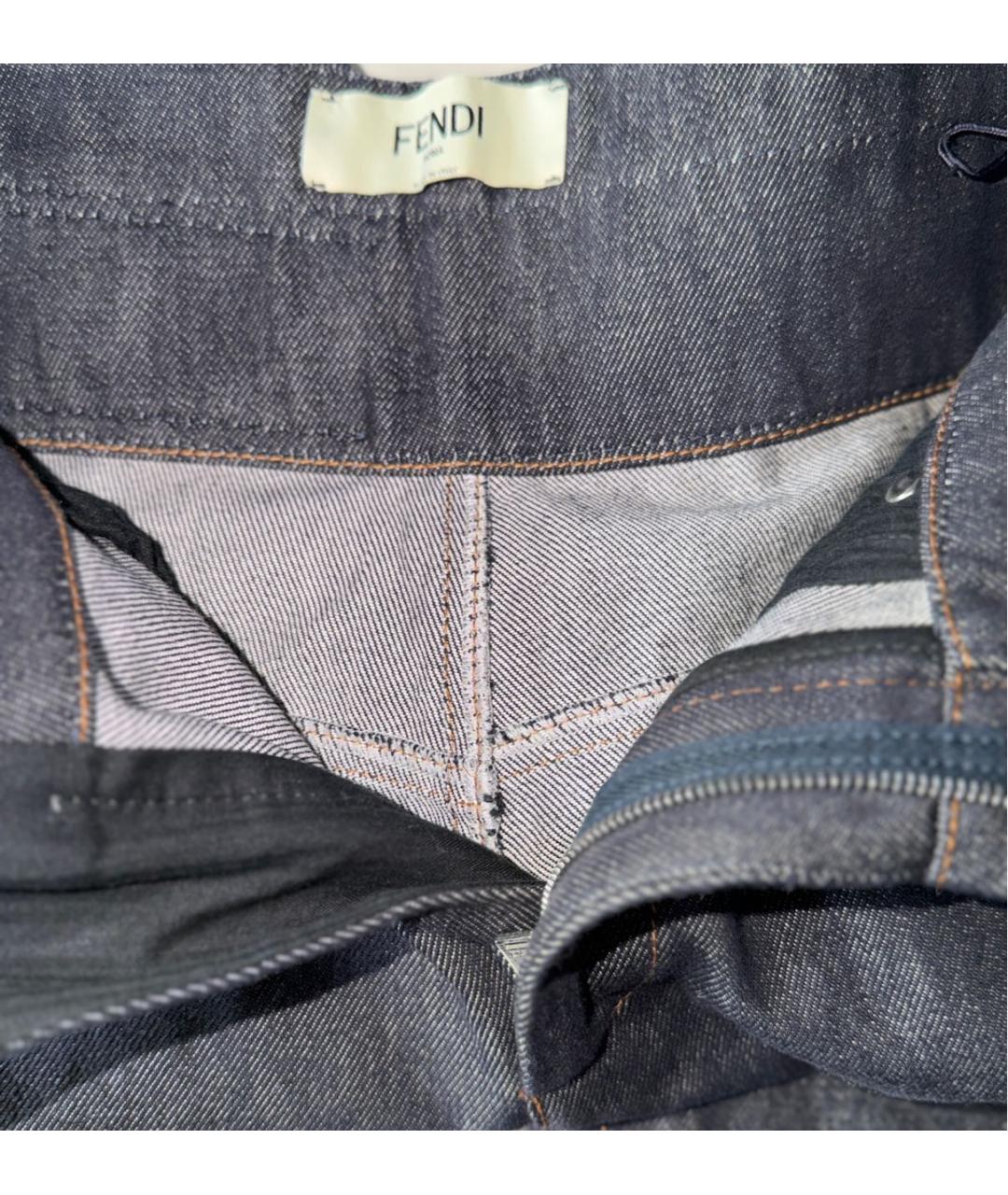 FENDI Темно-синие хлопковые прямые джинсы, фото 3