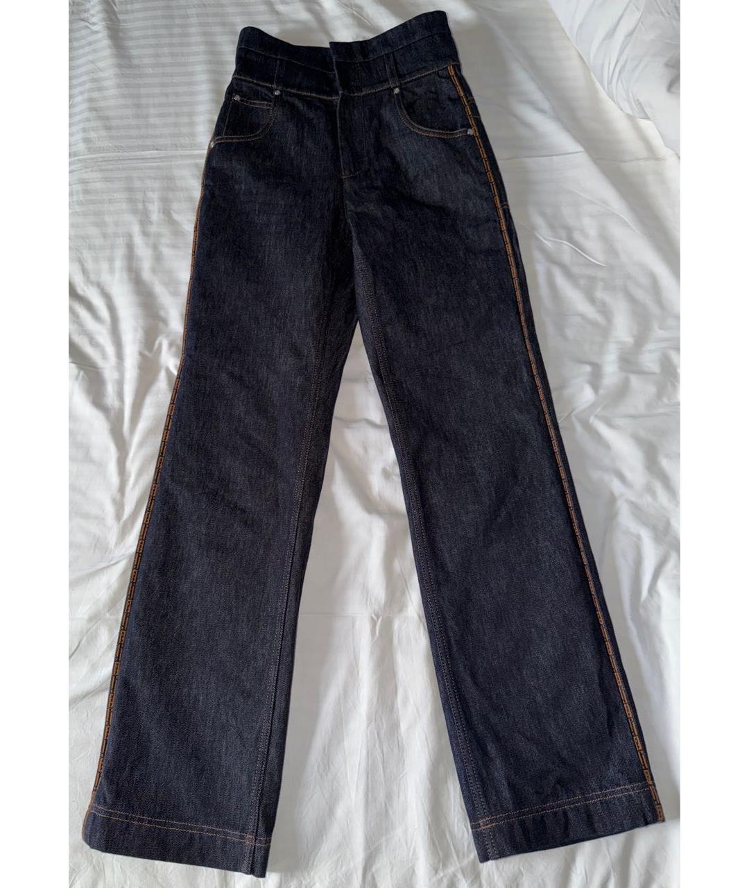 FENDI Темно-синие хлопковые прямые джинсы, фото 9