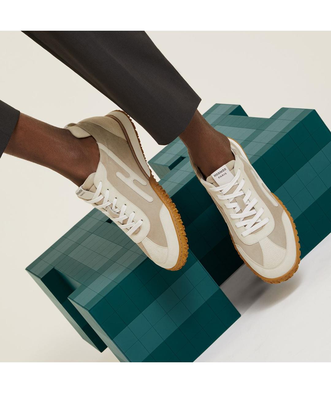 HERMES Бежевые замшевые низкие кроссовки / кеды, фото 3