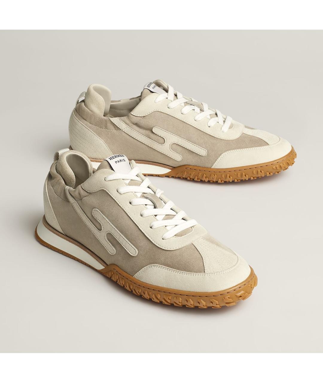 HERMES Бежевые замшевые низкие кроссовки / кеды, фото 2