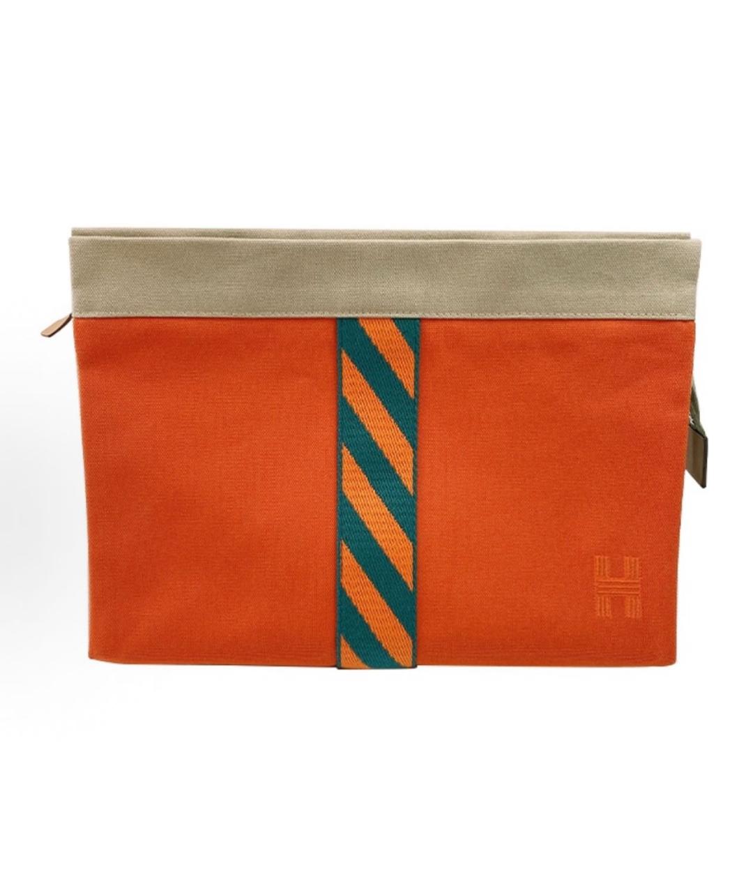HERMES Оранжевая тканевая косметичка, фото 4