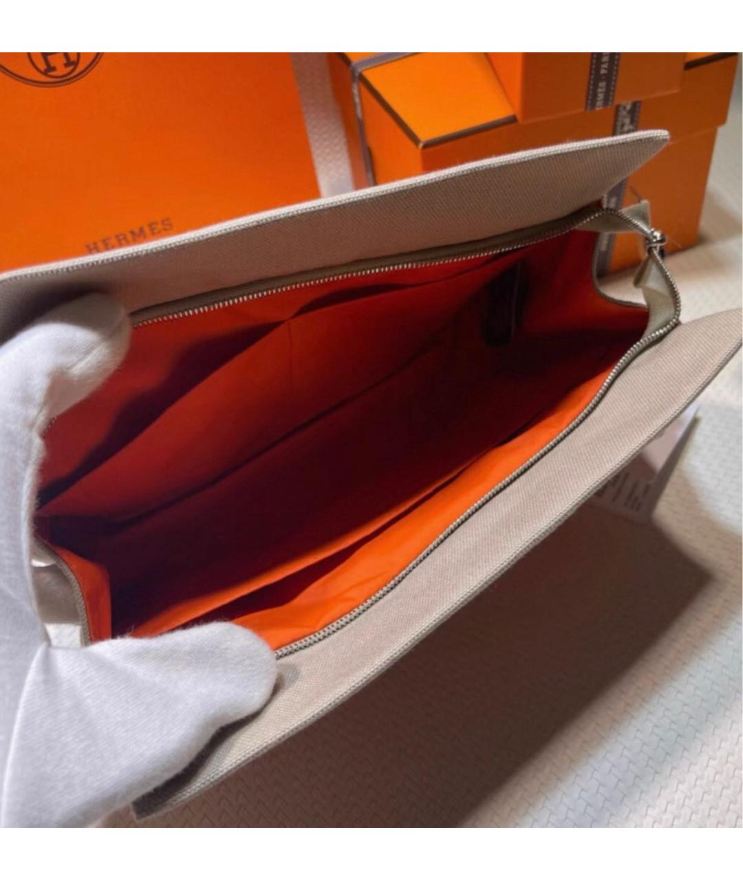 HERMES Оранжевая тканевая косметичка, фото 3