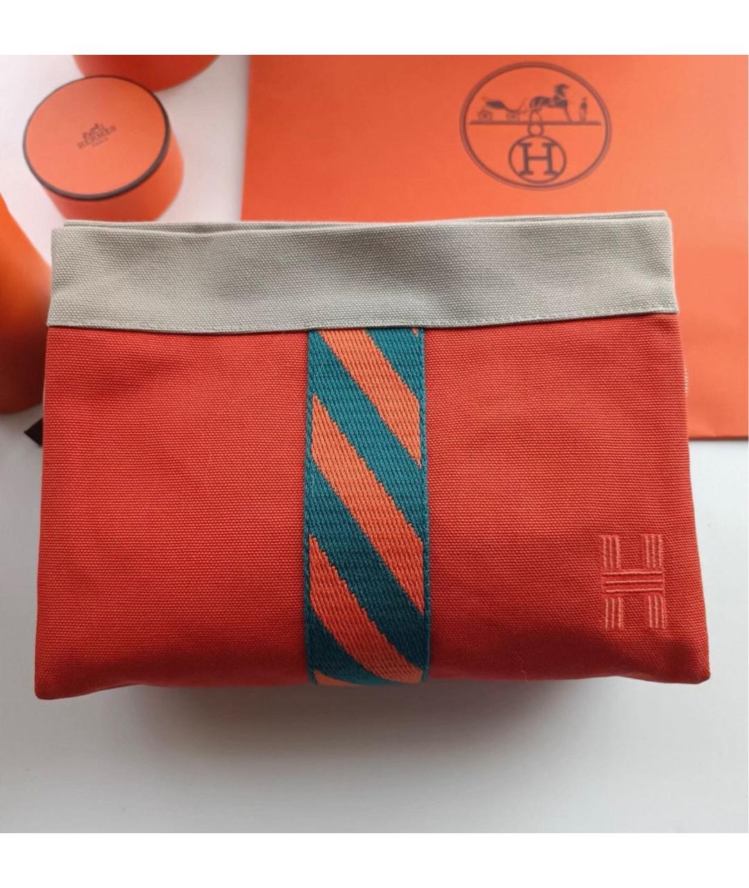 HERMES Оранжевая тканевая косметичка, фото 2
