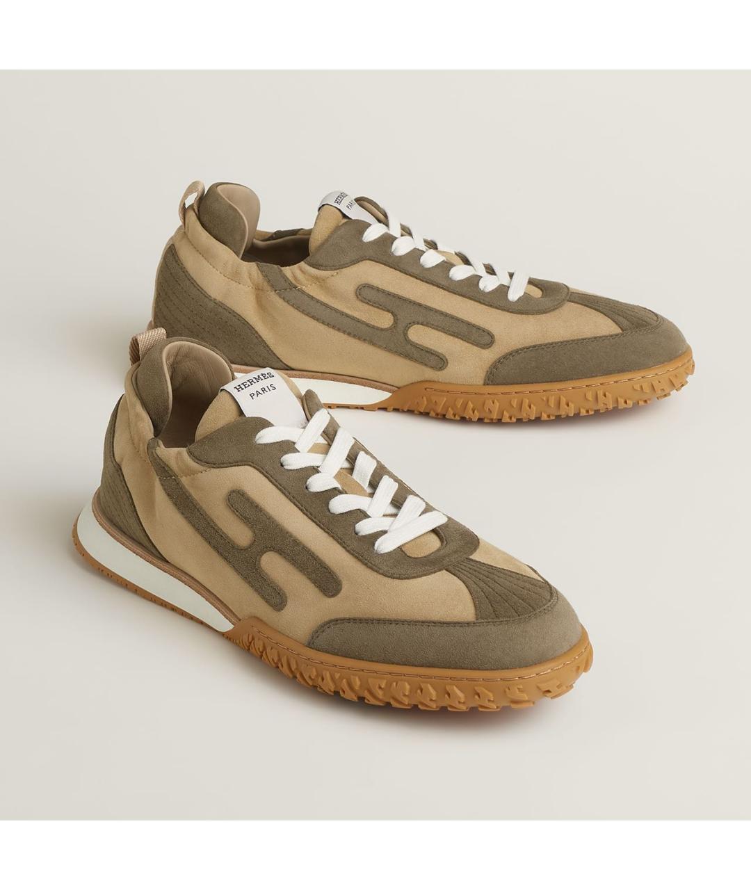 HERMES Хаки замшевые низкие кроссовки / кеды, фото 2