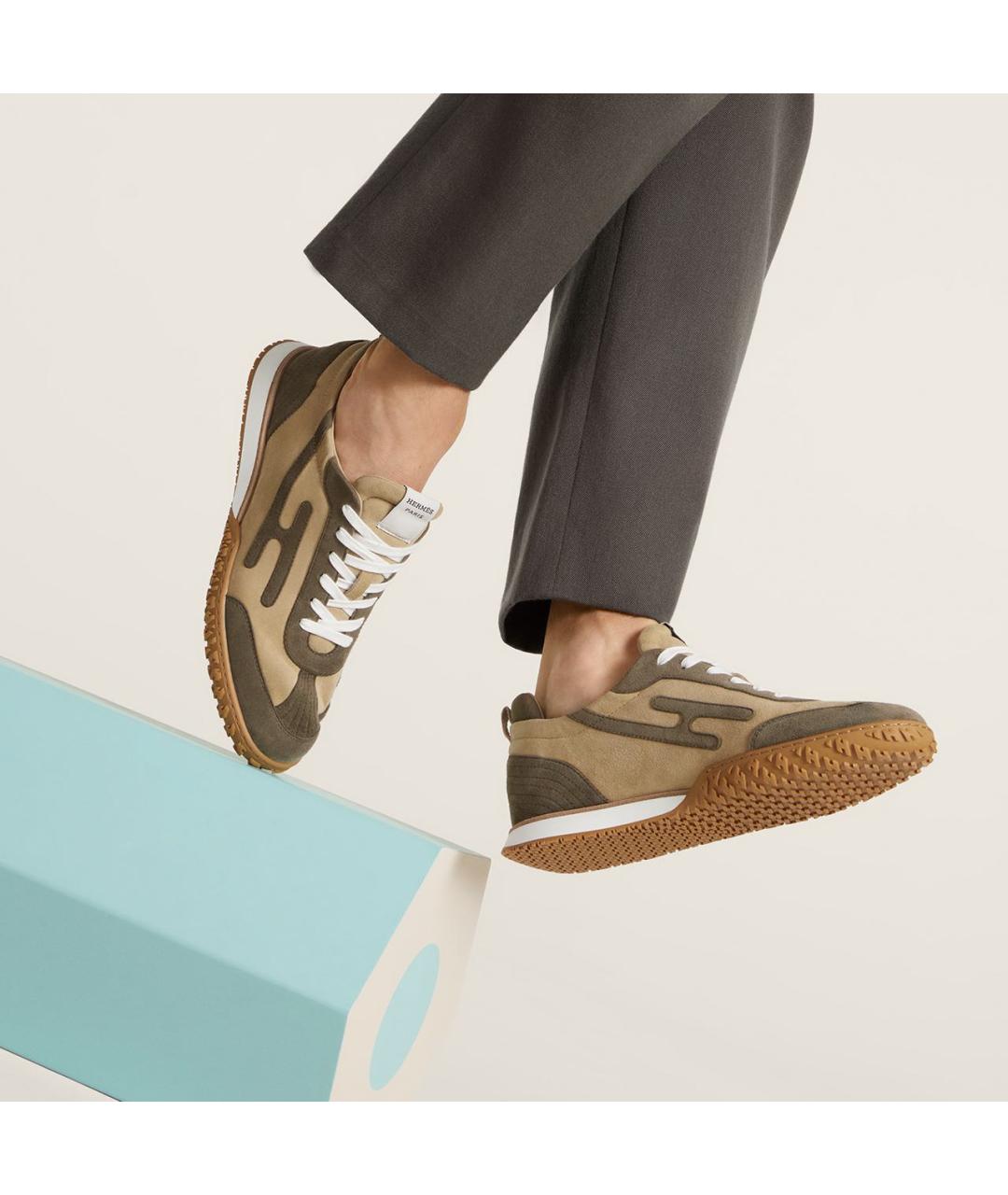 HERMES Хаки замшевые низкие кроссовки / кеды, фото 3