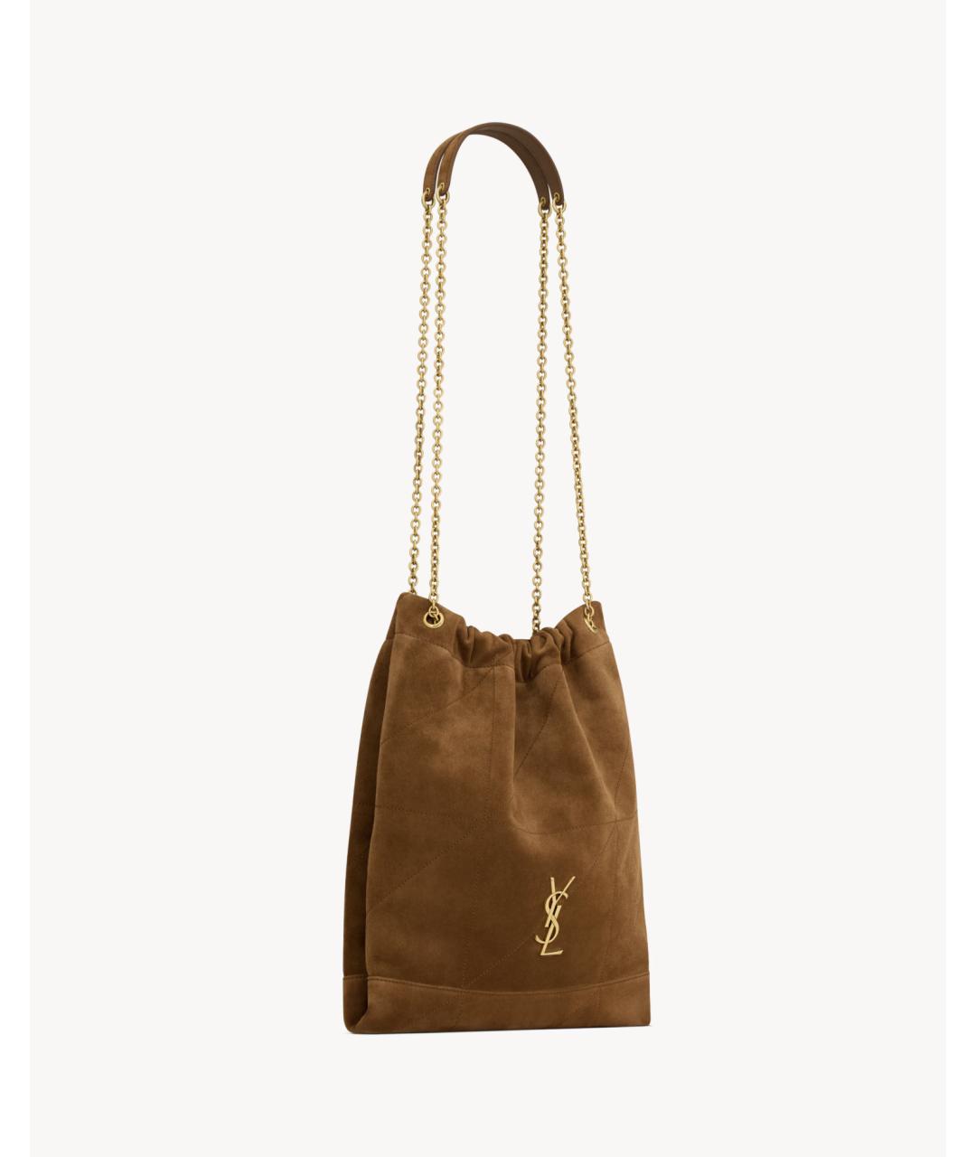 SAINT LAURENT Коричневая замшевая сумка тоут, фото 5