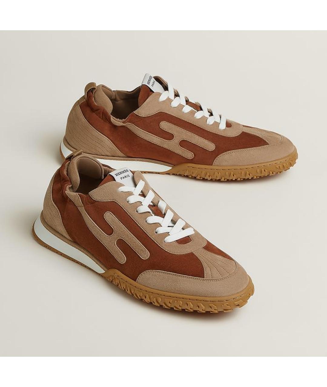 HERMES Коричневые замшевые низкие кроссовки / кеды, фото 2