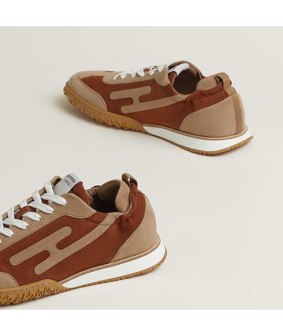 HERMES Коричневые замшевые низкие кроссовки / кеды, фото 4