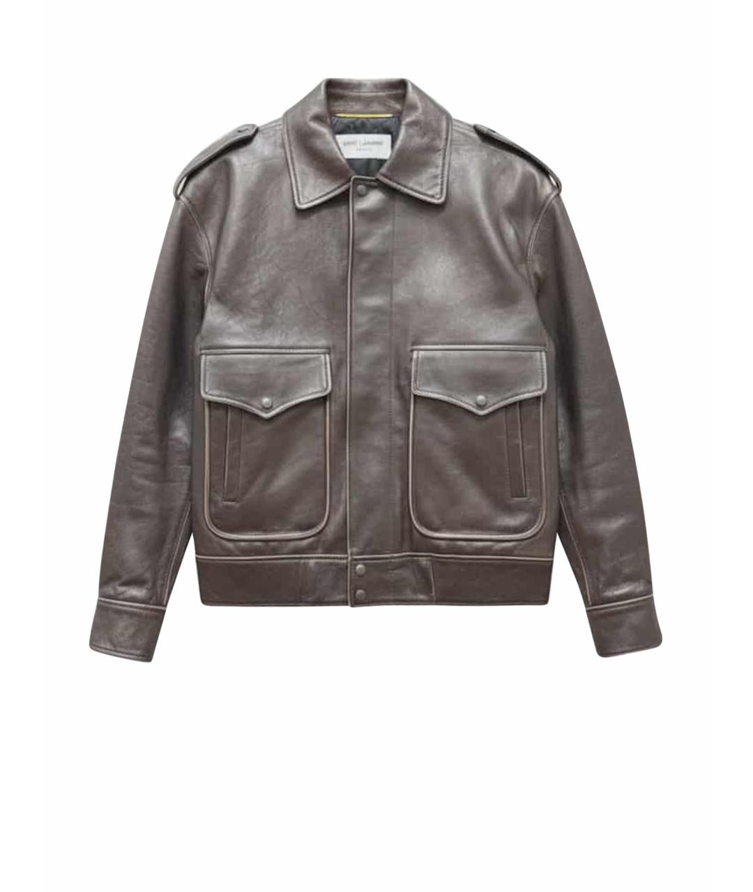 SAINT LAURENT Коричневая кожаная куртка, фото 1