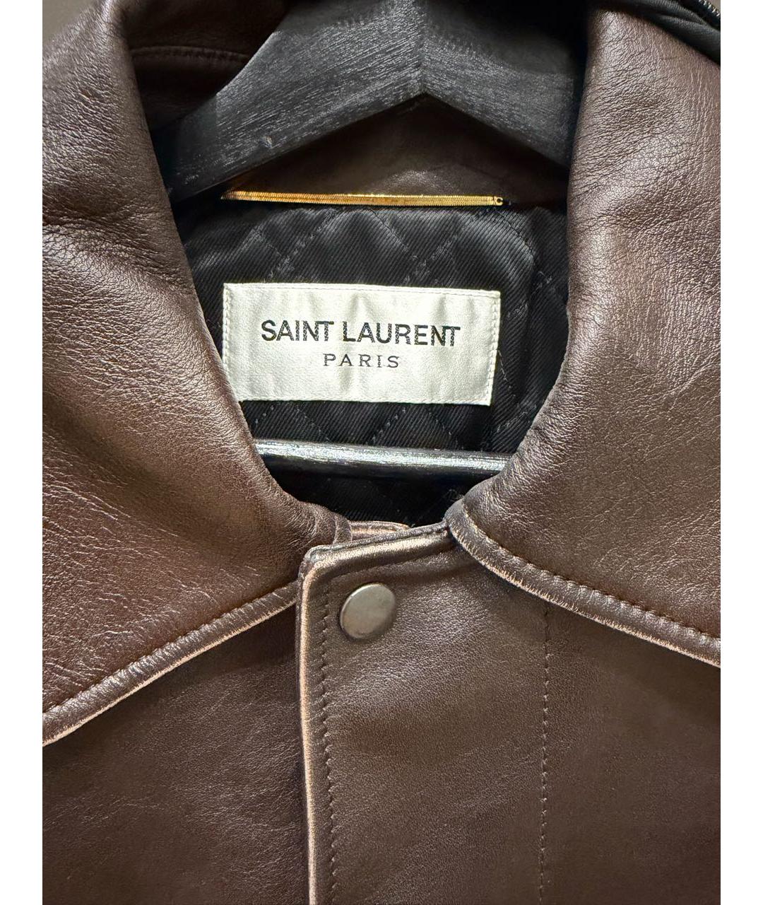 SAINT LAURENT Коричневая кожаная куртка, фото 3