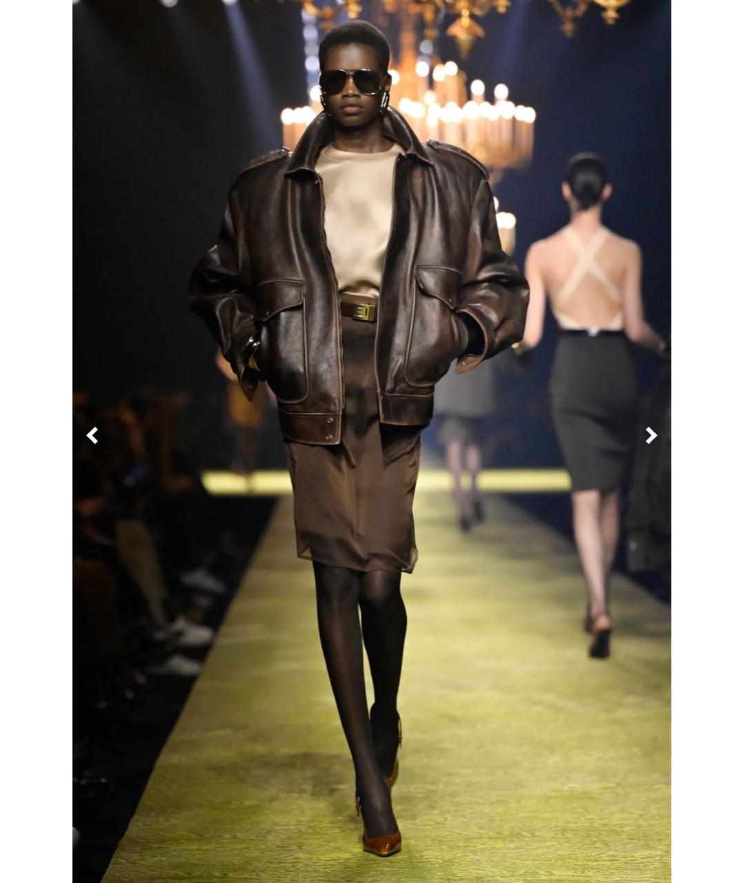 SAINT LAURENT Коричневая кожаная куртка, фото 7