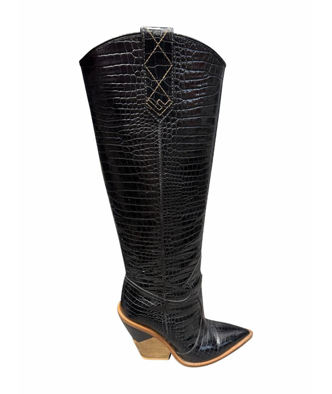 FENDI Черные сапоги из экзотической кожи, фото 1
