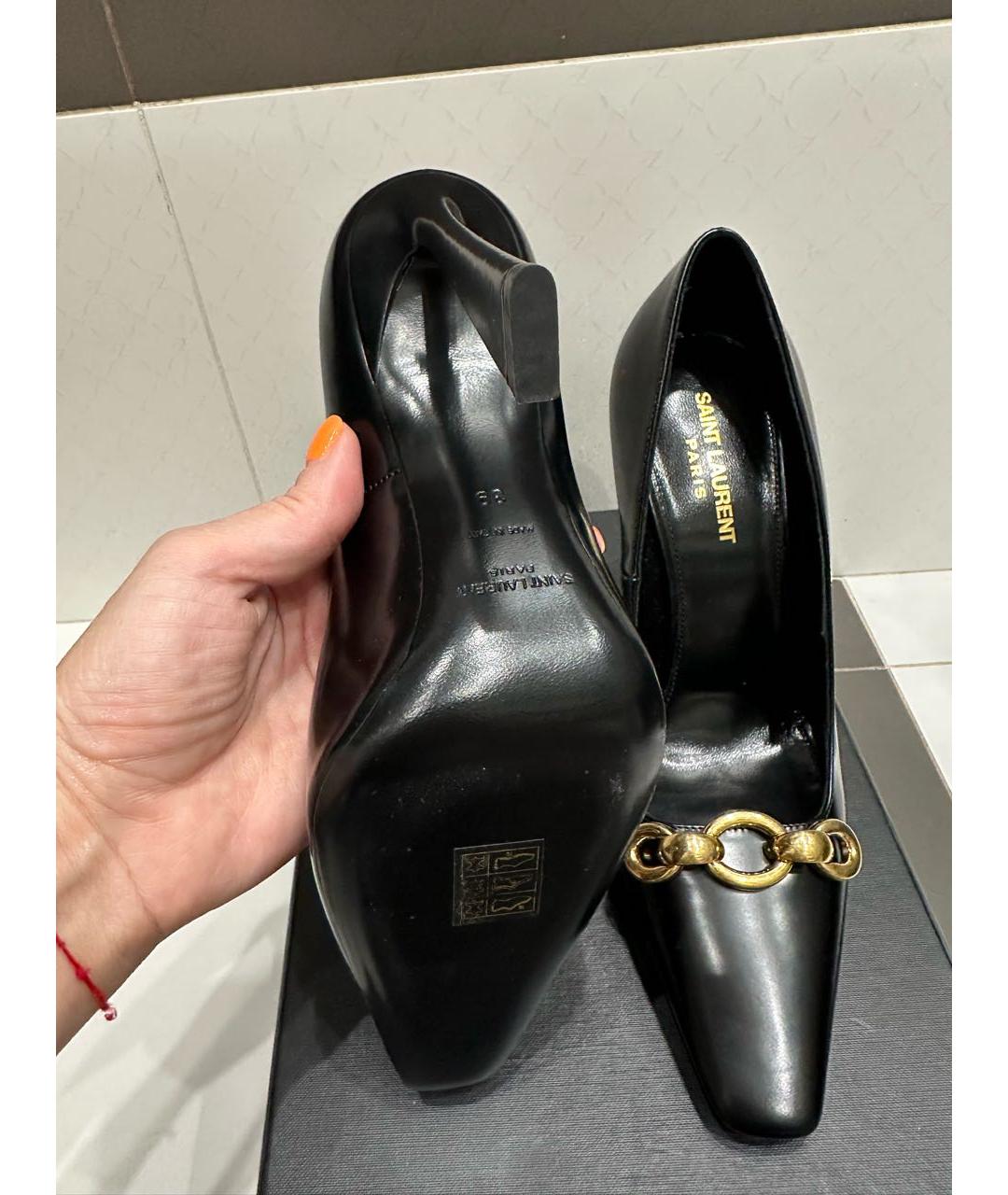 SAINT LAURENT Черные кожаные туфли, фото 5