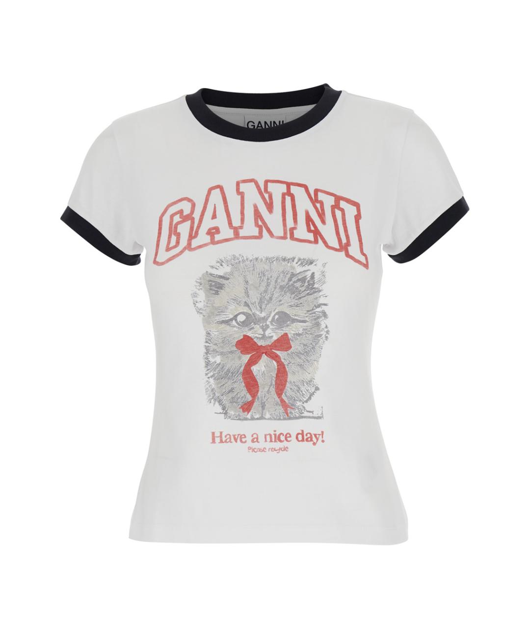 GANNI Белая хлопковая футболка, фото 1