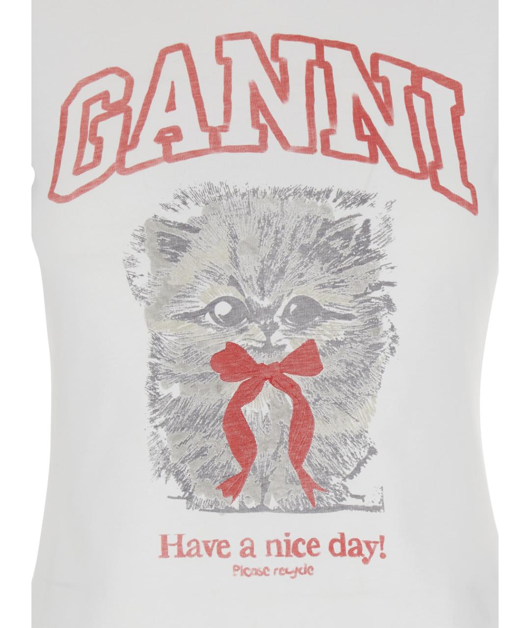 GANNI Белая хлопковая футболка, фото 3