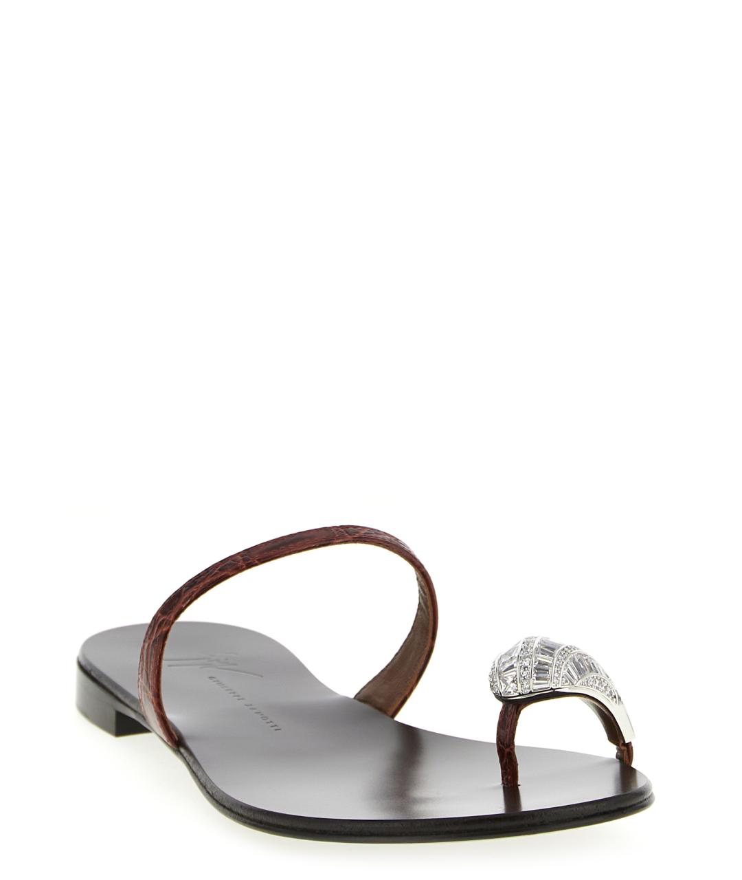 GIUSEPPE ZANOTTI DESIGN Коричневые кожаные шлепанцы, фото 2