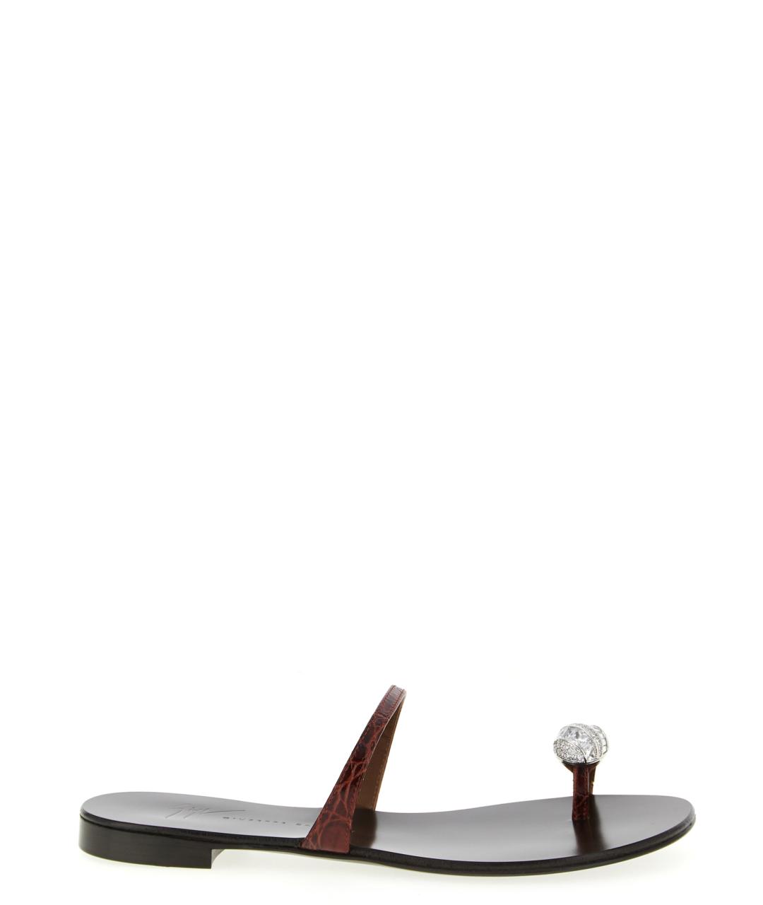 GIUSEPPE ZANOTTI DESIGN Коричневые кожаные шлепанцы, фото 1