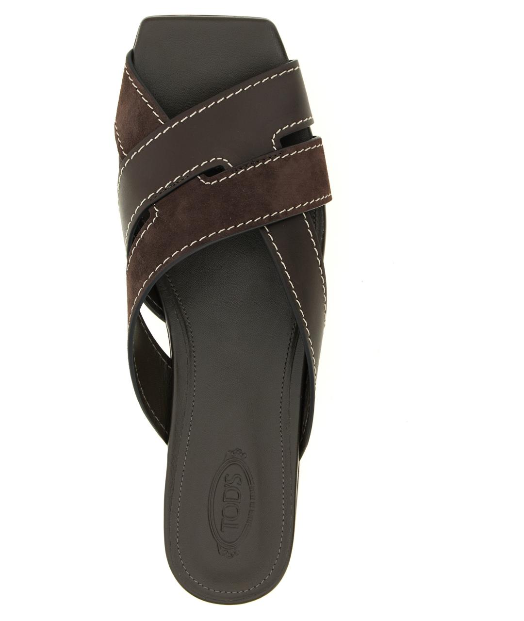 TOD'S Коричневые кожаные шлепанцы, фото 4