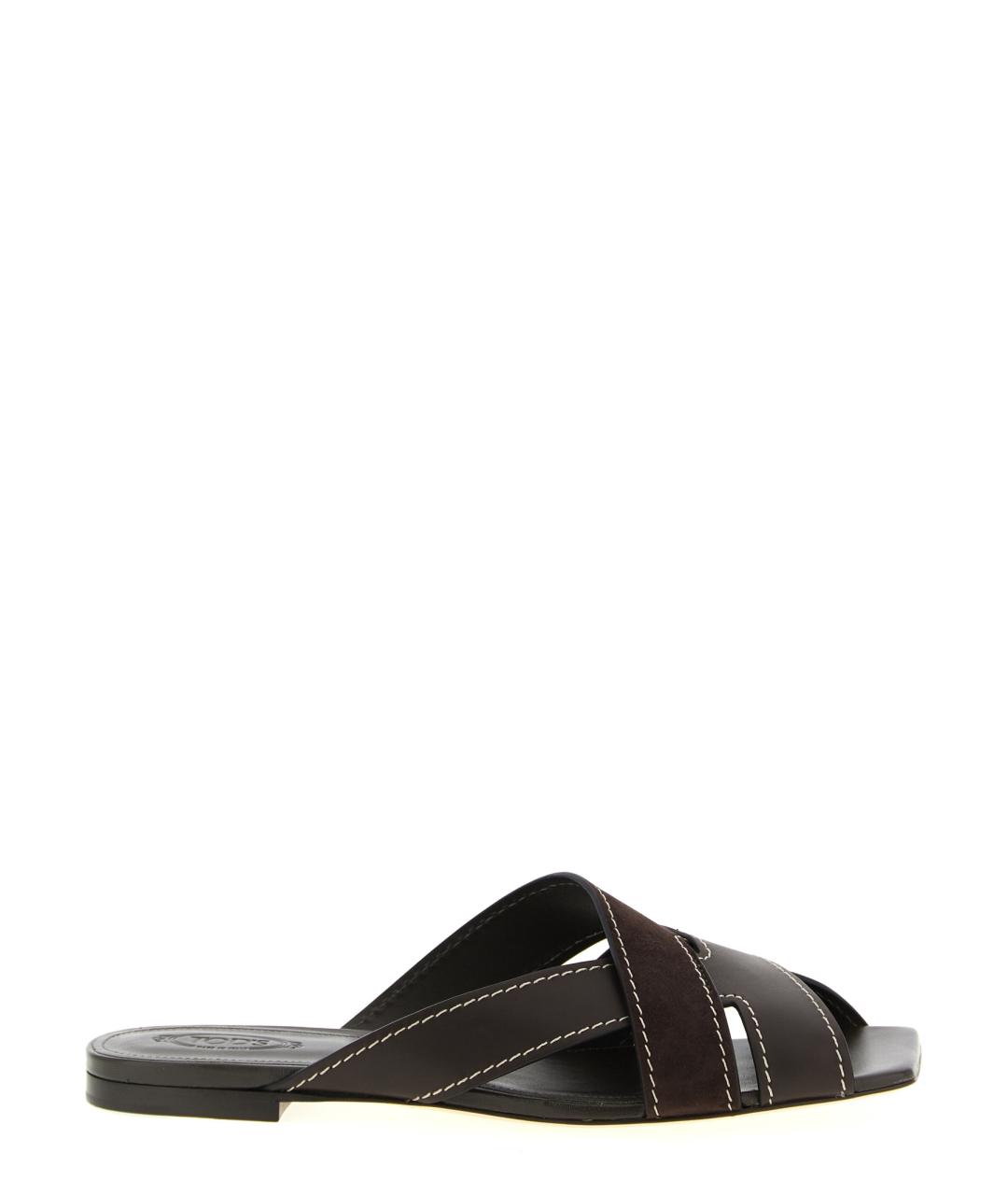 TOD'S Коричневые кожаные шлепанцы, фото 1